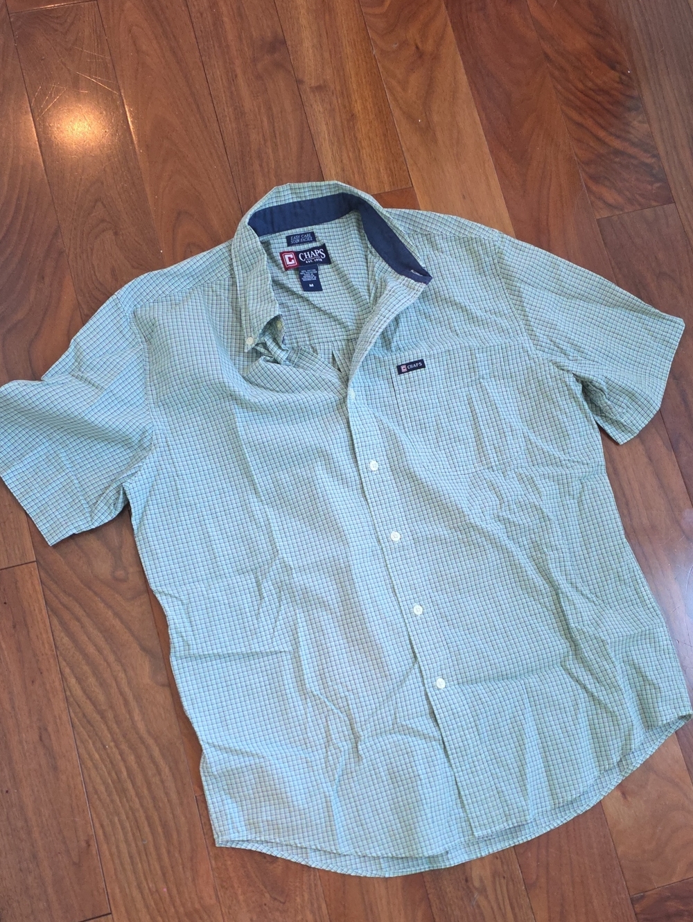Chaps Men's Light Green Plaid Short-Sleeve Button-Down Shirt